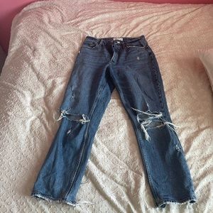 Abercrombie high waisted mom jeans with rips on both knees size 28L